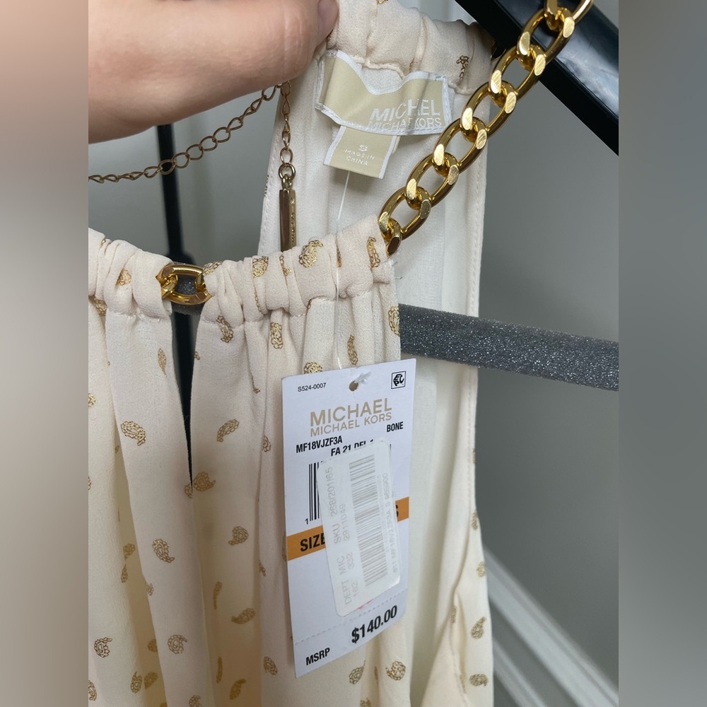 Michael Kors Cream Top with Gold Chain Detail - Picture 5 of 10
